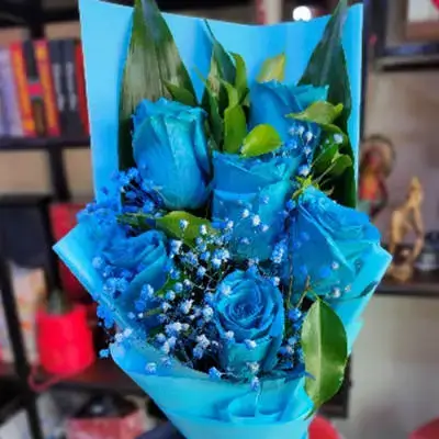 Natural Rose Bouquet Present , Blue Rose Gypsophila Vegetable Accessories Blue Packaging