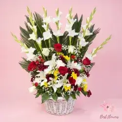 Basket Of Flowers-White&Red&Yellow