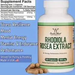 Rhodiola Rosea, 500mg, Standardized, Stress, Focus + Energy, Verified Rosavin/Salidroside Ratio, Calm Energy (No Jitters), Vegan, 4-Month Supply, Rhodiola, 120 Capsules Rhodiola