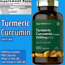 Turmeric, Curcumin, 2400 mg per Serving, Complex Extract, Supports joints, cartilage, anti inflammation, Psoriasis, Anti-aging, joint pain, Blood sugar Support, 400 Capsule Turmeric