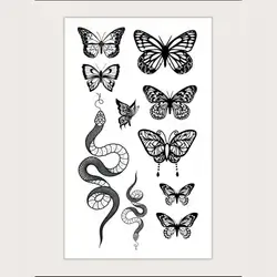1sheet Butterfly & Snake Print Tattoo Sticker, Festival/Y2k Themed Makeup & Party Decoration