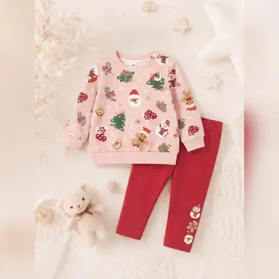SHEIN Happikins 2pcs/Set Girls' Christmas Fairy Tale Graphic Sweatshirt And Leggings - 6-9 Months