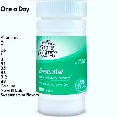 21st Century One a Day Essential Multivitamin, Multivitamin, vitamin A, D3, E, C, B 6,B 12,Calcium, 100 Count Multivitamin
