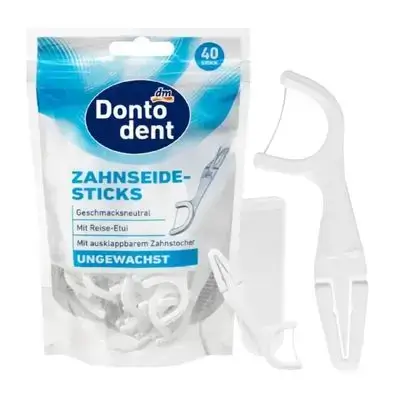Unwaxed dental floss picks with case, 40 pieces