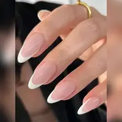 24pcs/Set Medium Sized Waterdrop Shaped Fashionable French Style Simple White False Nails