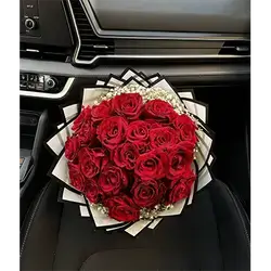 Bouquet Of Red Flowers With Accessories And Wrapping, 44 Flowers
