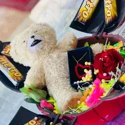 Natural Rose Bouquet, Teddy Bear