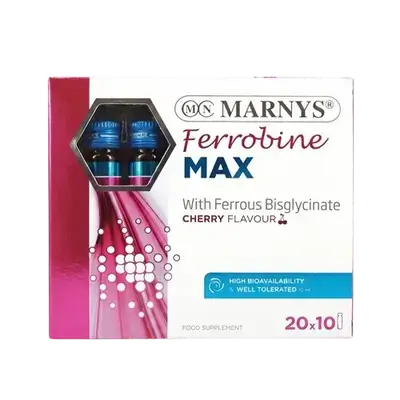Ferrobine Max with Ferrous Bisglycinate Cherry Flavour 20Pcs × 10ml _ MARNYS