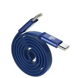 Flat braided cable with metal head, 1.2 meters long, Blue color (PD60W) type-c to type-c