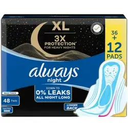 Always XL Night Pads, 3x Protection for Heavy Nights, Maxi Thick, 48 Pads