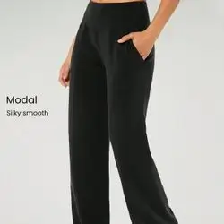 GLOWMODE Modal Silk Touch Wide Leg High Waist Lounge Pants With Side Pockets Daily Casual Fall Medium Size