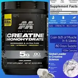 MuscleTech Creatine Monohydrate Powder, Platinum Pure, Unflavored Micronized Creatine, for Men & Women, Micronized Creatine Monohydrate, Workout Supplements for Performance, Muscle Recovery & Builder, Brain & Muscle, 400g, 80 Servings Creatine