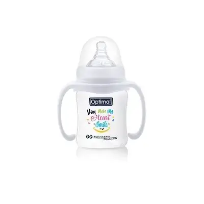 Wide Neck Feeding Bottle 180ml (+0) with Handle - White