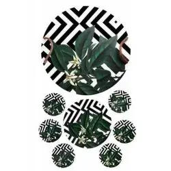 Wooden And Glass Patterned American Service 8 Prc