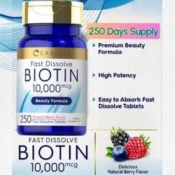 Biotin 10000mcg - Beauty Formula - Hair Growth - Beautiful Skin - Shiny Nails - for men and women - Extra Strength Essential B Vitamin | 250 Tablets Biotin