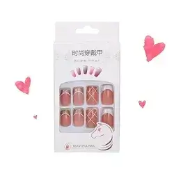 24 PCS Press on Nails, Short Medium Square French Gel Nail Gold Glitter
