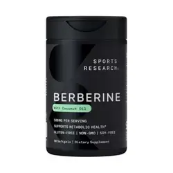 Sports Research Berberine Supplement with Coconut Oil - Herbal & Ayurvedic Metabolic Health Support - Berberine 500mg, 90 Softgels - Gluten-Free, Non-GMO Berberine Powder