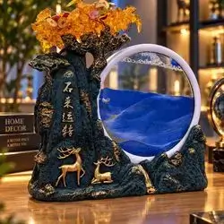 Moving Sand Art Liquid Motion, 3D Deep Sea Sandscape Color Quicksand Decor, Round Glass Moving Sand Art Picture Relaxing Desktop Home Office Work Decor