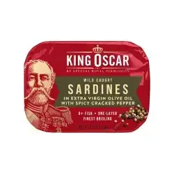 King Oscar Premium Sardines in Extra Virgin Olive Oil with Spicy Cracked Pepper, 3.75-Ounce Cans (Pack of 1), Wild Caught Canned Sardines