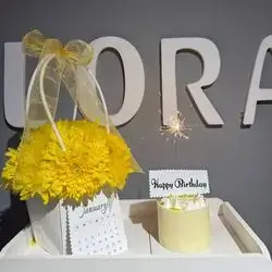 Birthday Cake & Flower Set (Flower Bag, Cake, Card, Stand)