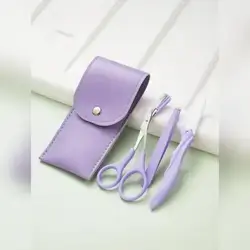 1set/3pcs Purple Eyebrow Shaping Kit - Foldable Eyebrow Razor, Comb, Scissors & Tweezers Set