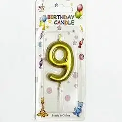 Gold Number 9 Birthday Candle for Cake