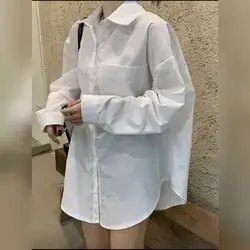 Casual Loose Solid Color Long Sleeve Shirt - One Size