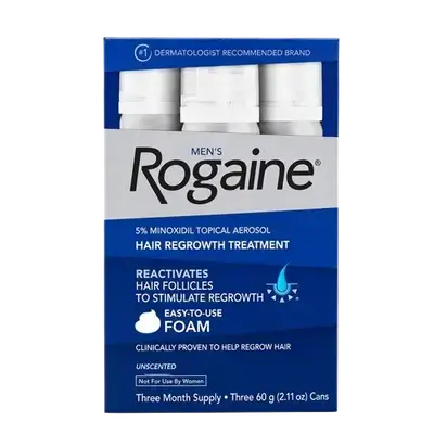 Rogaine Men 5% Minoxidil Topical Aerosol Easy-To-Use Foam 3 Bottles of 60g