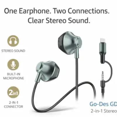 GO-DES STEREO SURROUND SOUND EARPHONE 2IN1