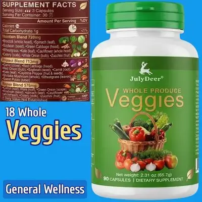 Whole Veggies, 18 Premium Ingredients, Natural, Natural 18 Whole Veggie Blend, Fresh Superfood Formula, with Vitamins and Minerals, 90 caps Veggies