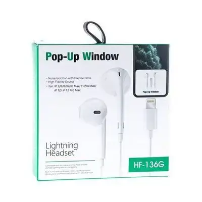 Pop-Up Window Lightning Connector In-Ear Headphones (HF-136G) with Mic