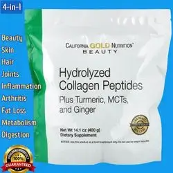 Hydrolyzed Collagen Peptides, Biovine Collagen, Collagen Peptides, with Turmeric, MCT Oil, Ginger, Supports Beauty inside-out, joints, cartilage, Skin, Hair, Digestion, 400g collagen peptides