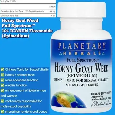 Horny Goat Weed, Full Spectrum, Chinese Tonic for Sexual Vitality, Erectile dysfunction, Libido, bones & tendons, boosts testosterone, Sexual Vitality, 600mg, ICARIIN Flavonoids, 45 tablets Epimedium
