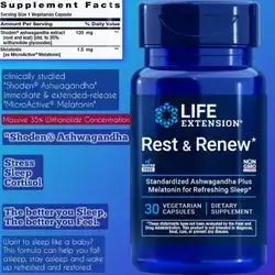 Rest & Renew, Sleep & Stress & Cortisol formula, hair loss, Ashwagandha, melatonin, Shoden Ashwagandha, MicroActive melatonin, 30 Capsules Ashwagandha