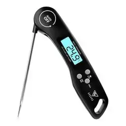DOQAUS Meat Thermometer, 3s Instant Read Food Thermometer-Backlit LCD, Foldable Probe, Auto On/Off, ±1℃ Accuracy, Food Probe for BBQ Grill, Kitchen Cooking, Milk, Black