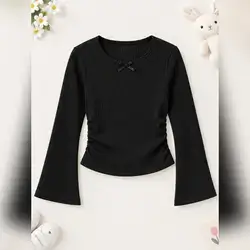 SHEIN Tween Girls' Ribbed Knit Top featuring a round neckline - 10 Years