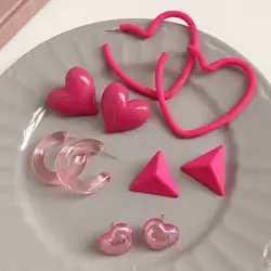 5pairs/Set Fashionable Delicate & Creative & Casual & Cute & Versatile & Heart Shaped Earrings