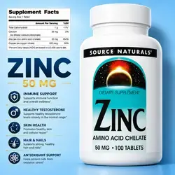 Zinc Amino Acid Chelate, zinc, 50mg, Chelated Zinc, with Copper, Immune system, hormone balance, acne, Skin Health, Hair Growth, Protein & Carb Metabolism, Energy Optimizer, Superb Quality, Copper, 100 Tablets zinc