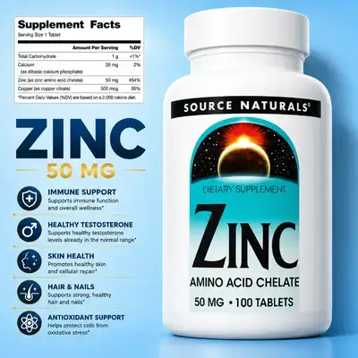 Zinc Amino Acid Chelate, zinc, 50mg, Chelated Zinc, with Copper, Immune system, hormone balance, acne, Skin Health, Hair Growth, Protein & Carb Metabolism, Energy Optimizer, Superb Quality, Copper, 100 Tablets zinc 