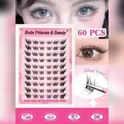 60pcs Self-Adhesive Fluffy False Eyelash Clusters, 8-12mm Mixed Length