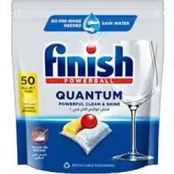 Finish Quantum All in 1 Dishwasher 50 Tablets, for deep clean and sparkling shine 1st time, every time.