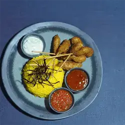 Fried Jumbo Shrimp Skewered