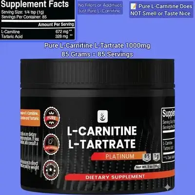 L-Carnitine L-Tartrate, 3 oz, Always Pure, No Fillers or Additives, Carnitine, l carnitine, l carnitine Tartrate, Transports Fat for Energy, boosts performance, enhances Androgen Receptors, fat burner, 85 Grams carnitine