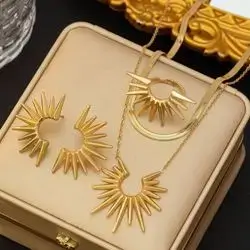 Necklace With Ring And Sun Design Earrings