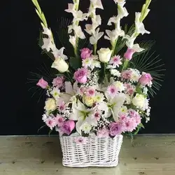 Basket Of Flowers-Pink&white