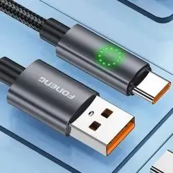 Foneng USB to Type-C 1.2M Metal Head Green Light Braided Cable