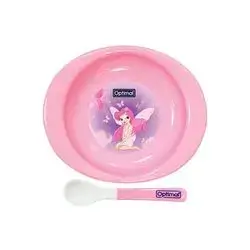 Flat Food Plate with Silicone Tip Spoon - Pink