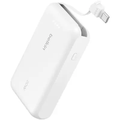 Belkin Power Bank 10000mAh with Integrated USB-C Cable – White