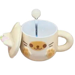 Cute Ceramic Cup with Lid and Spoon