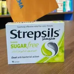 strepsils suger free lemon flavor soothing effective reliesd for sore throats anti-bacterial action 16 lozangs